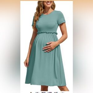 Teal Maternity Midi Dress